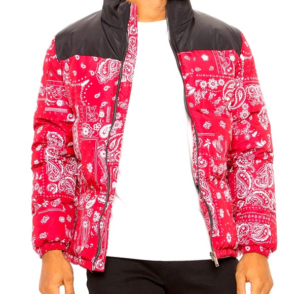 Red bandana coat  fashion nova men’s puffer jacket - Picture 1 of 1